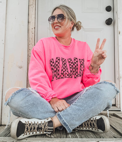Mama Outline Checkered Sweatshirt *7 Colors (S-3X)