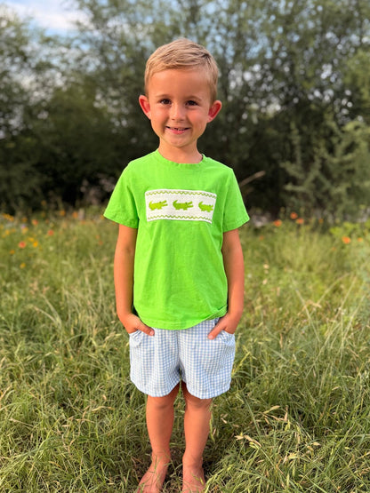Toddler Boys Summer Crocodile Embroidered Plaid Shorts Set