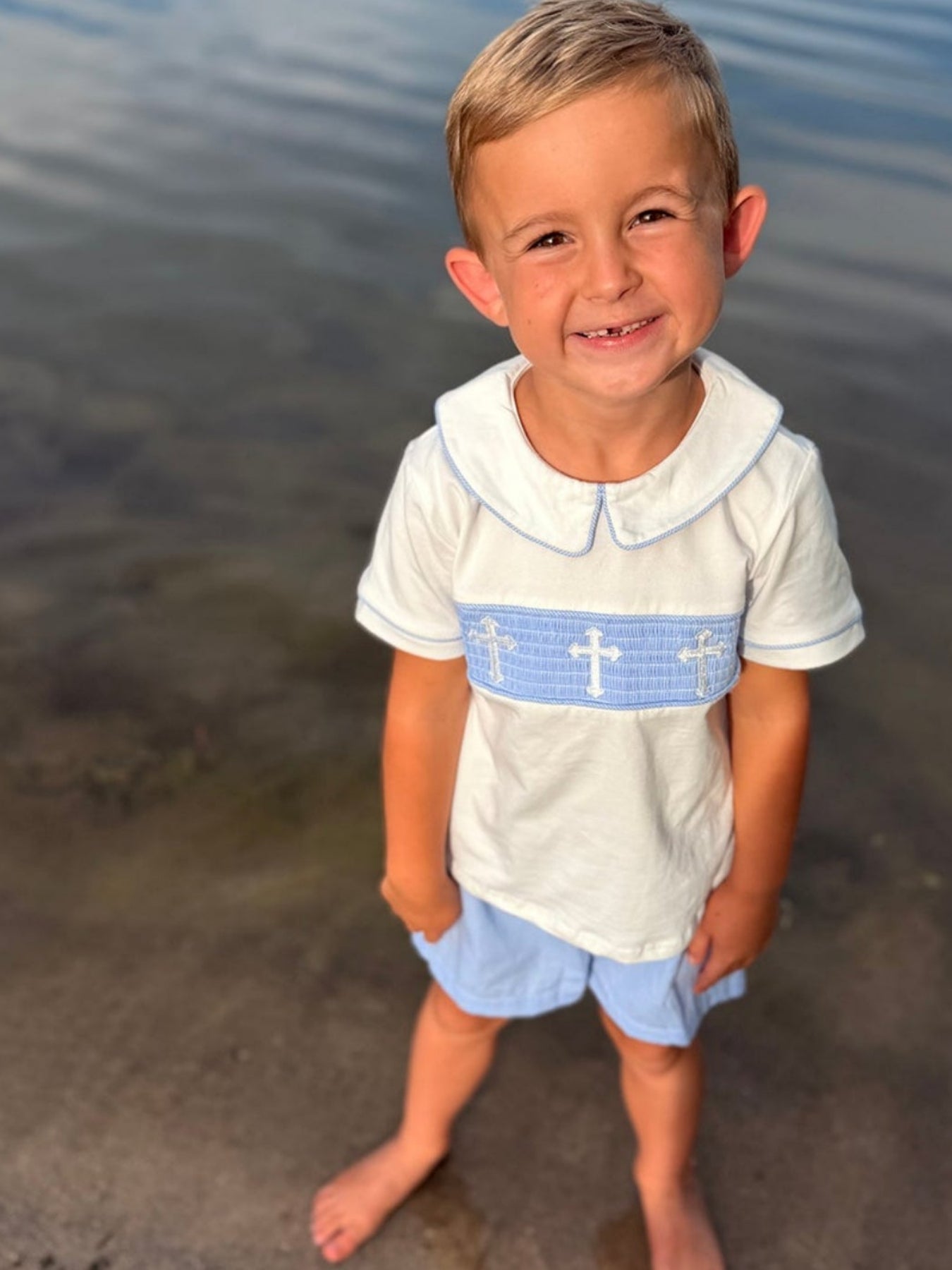 Blue Smocked Church Christ Bishop Christening Toddler Boys'Set