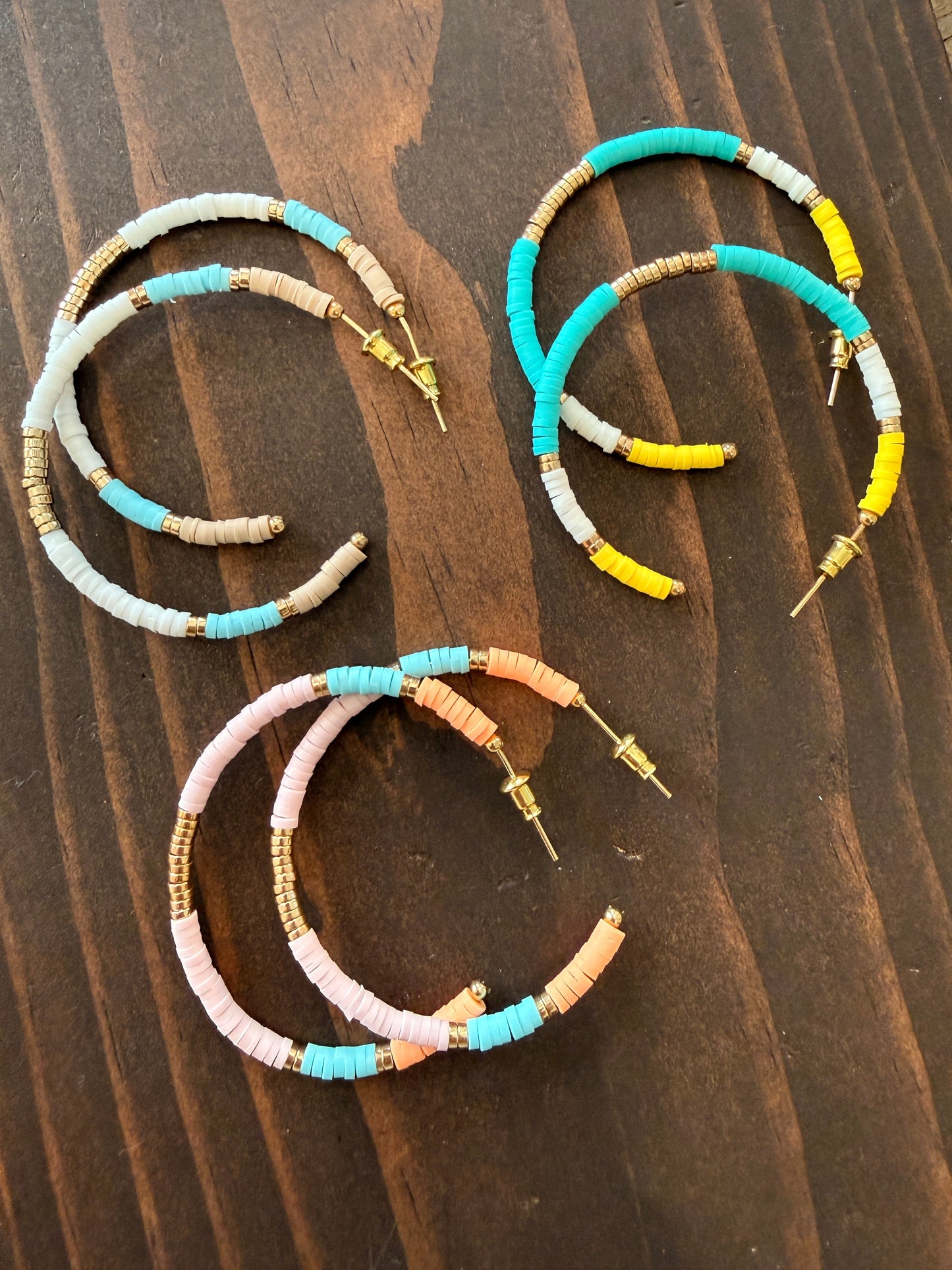 light heishi beaded summer hoops