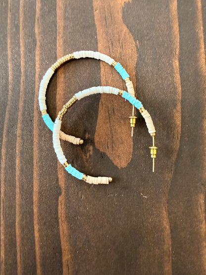 light heishi beaded summer hoops