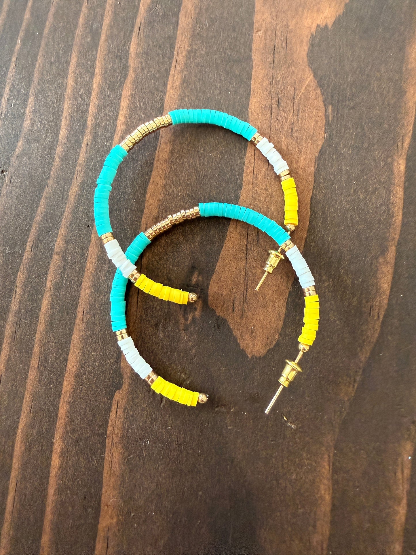 light heishi beaded summer hoops