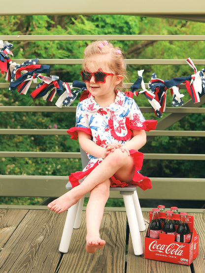 4th Of July Bow Star Girls Pajamas Set