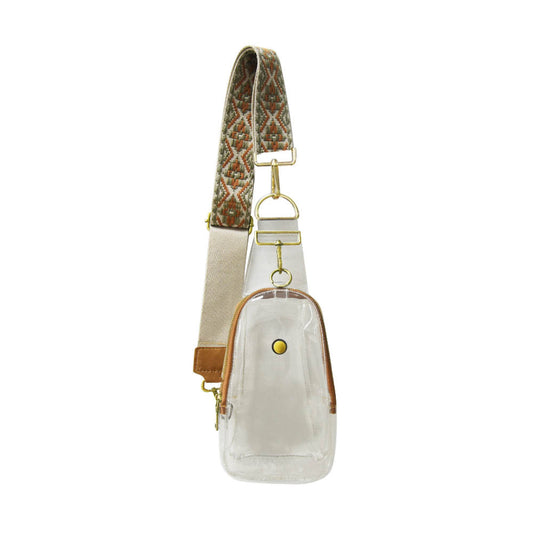 The James | Clear with Brown Trim Sling Bag - Pick Your Strap