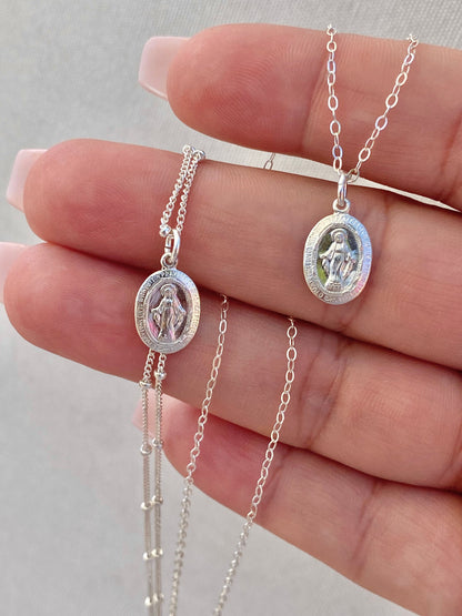 Dainty Miraculous Medal Necklace in Silver