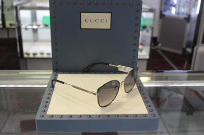 Gucci GG0589SK-001 57 Women’s Sunglasses | Black/Gold Metal Frame | Authentic Luxury