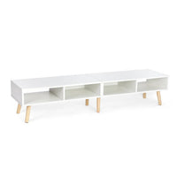 Modern Mid-Century Style TV Stand in White with Wood Legs for TVs up to 65-inch