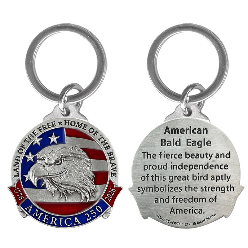 America's 250th Anniversary Eagle Head with Flag Key Chain w/ Back Text