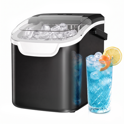 Kismile Ice Makers Countertop with Handle,8 Cubes in 6 Mins,Portable Ice Machine with Self-Cleaning for Home 58012RIM0