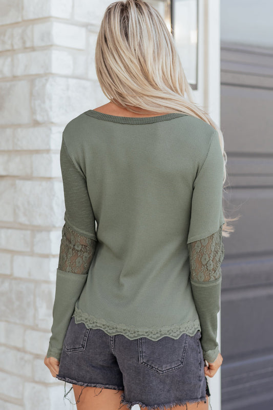 Miriam Ribbed Lace Patchwork Long Sleeve Top