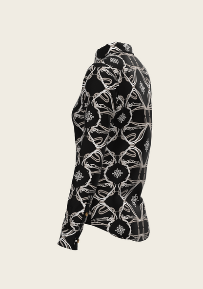 Roped Bridles on Black Ladies Button Shirt