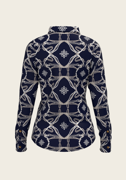 Roped Bridles on Navy Ladies Button Shirt