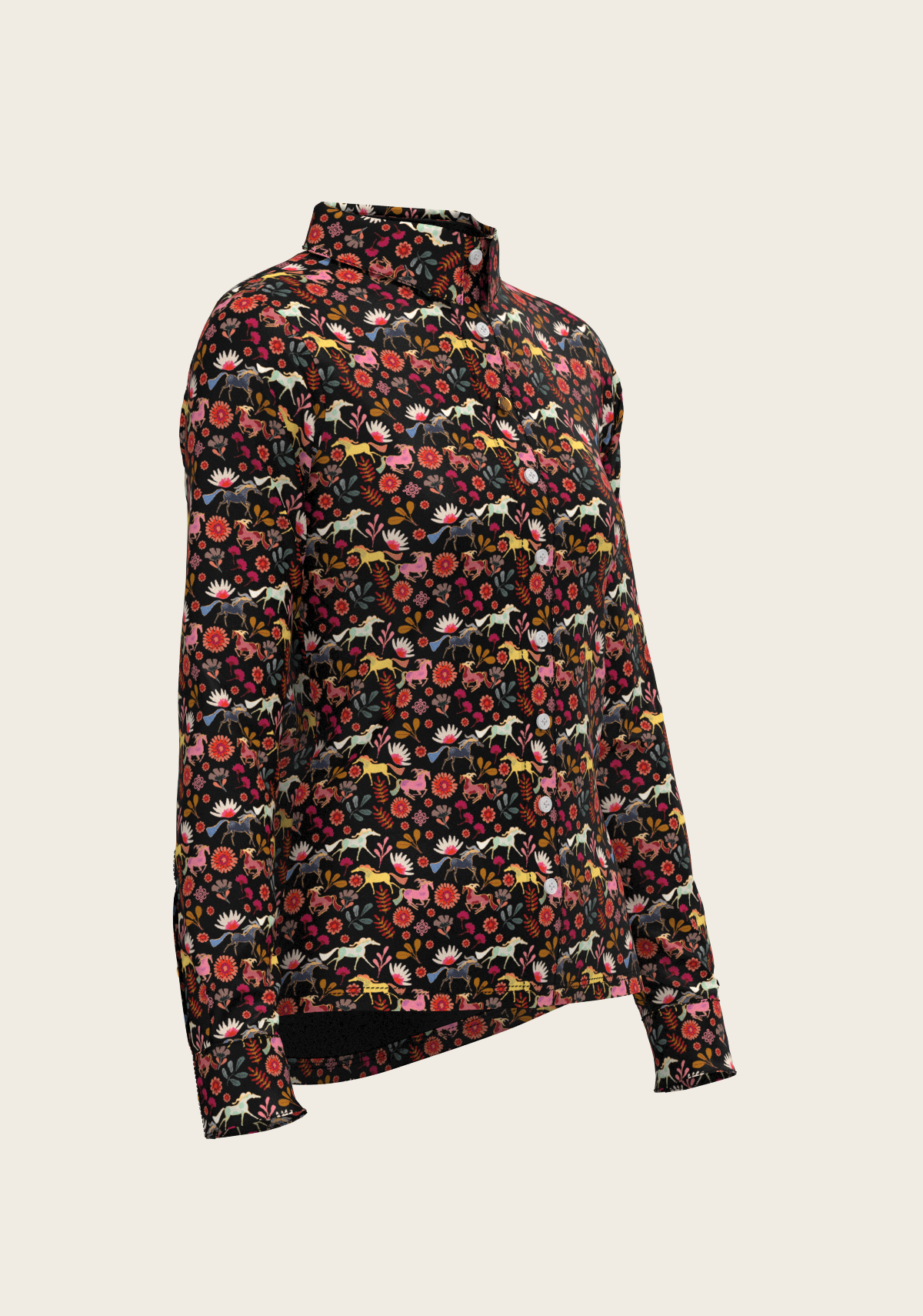  Bouquet on Black Ladies Button Shirt
