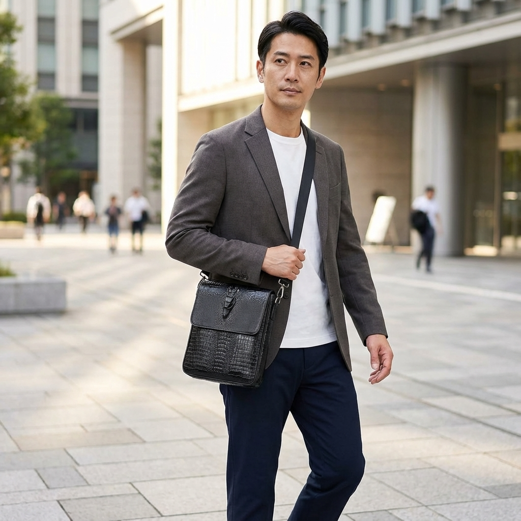 Men’s Croc-Embossed Leather Sling Bag – Modern Everyday Carry