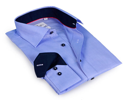 Lt Blue Long Sleeve Shirt with contract trimming // Dual cuffs// contemporary fit- Final Sale