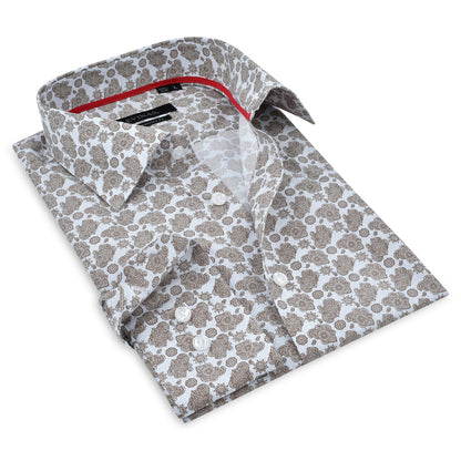 Lt Brown Paisley Shirt // Contemporary Fit - contrast  trimming- final sale