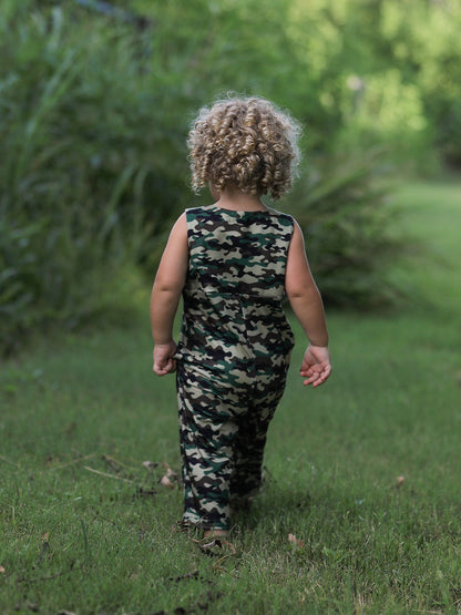 Camouflage Duck Smocking Embroidery Baby Boy Romper