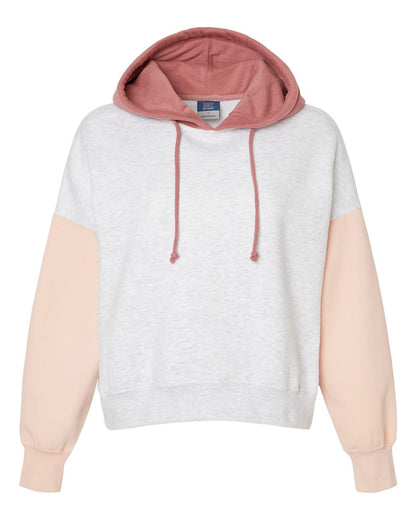 Women's Sueded Fleece Colorblocked Crop Hooded Sweatshirt