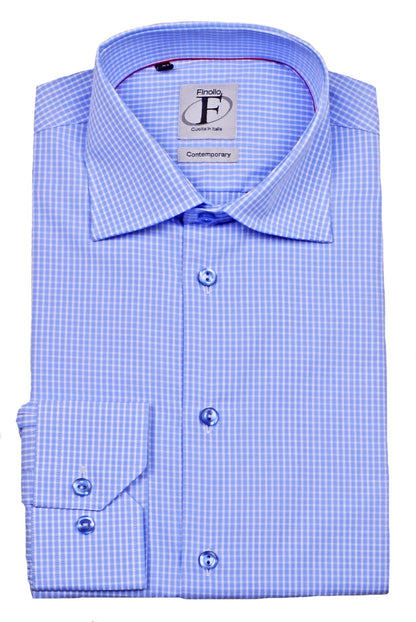 Made in Italy Dress Shirts// Lt Blue check - contemporary fit- Final Sale