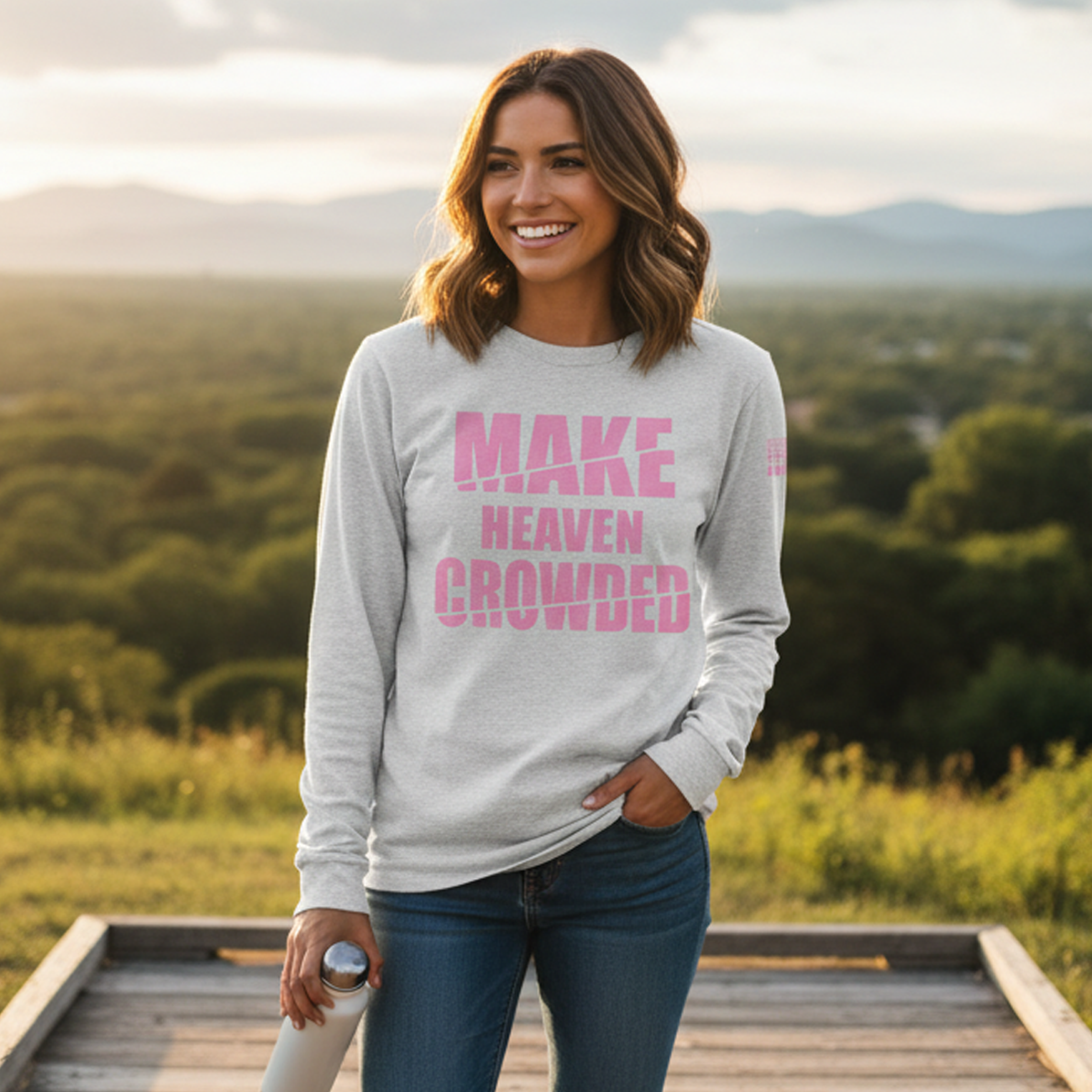 Make Heaven Crowded Long Sleeve T-Shirt – Inspirational Christian T-Shirt