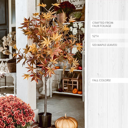 52 Inch Potted Foliage Maple Leaf Faux Tree