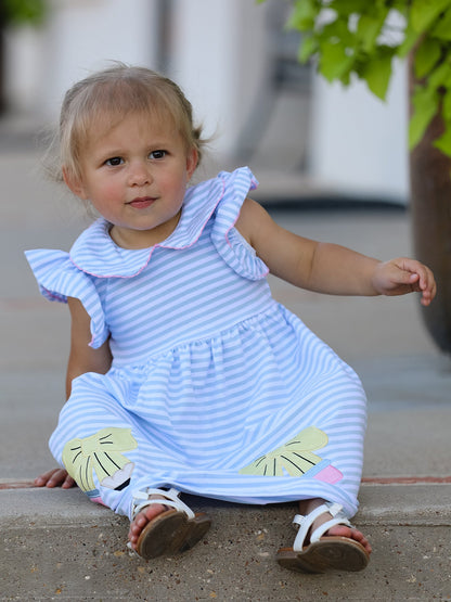 Back To School Girls Stripe Pencil Applique Bow Dress