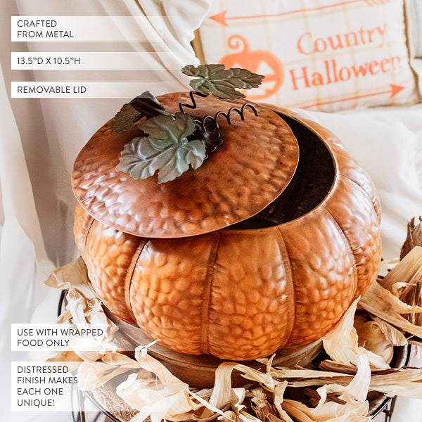 Indoor/Outdoor Metal Pumpkin with Lid