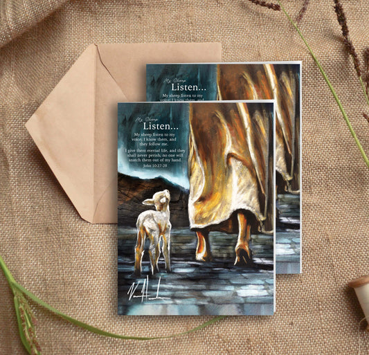 'My Sheep Listen to My Voice' Greeting Card