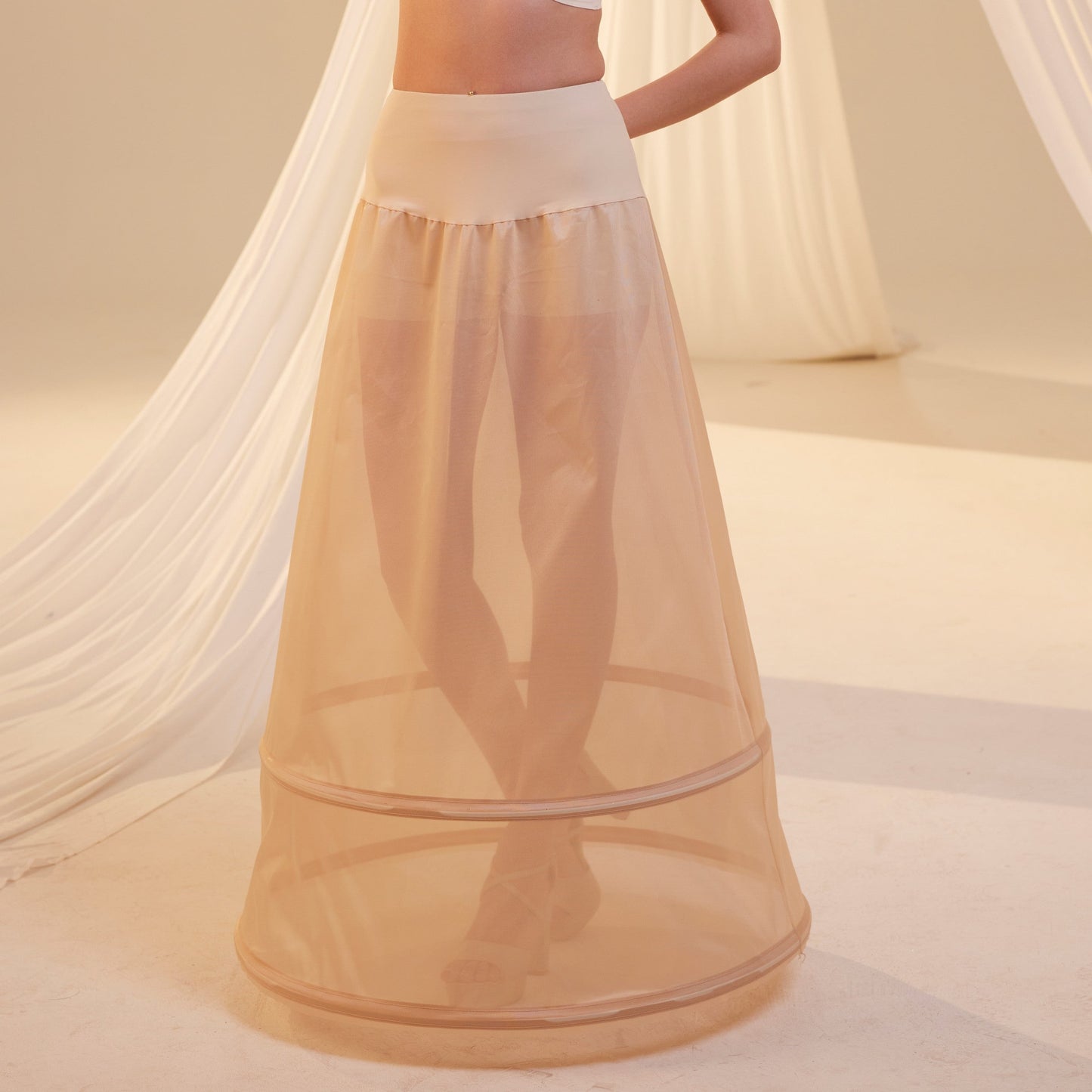 Nude A-Line Wedding Dress Petticoat , Two Hoops Underskirt with Waist Corsage