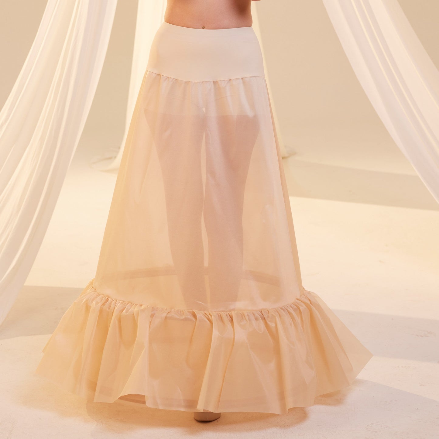 Nude Trumpet Petticoat Skirt  with  Waist Corsage  , Bridal Crinoline Slip