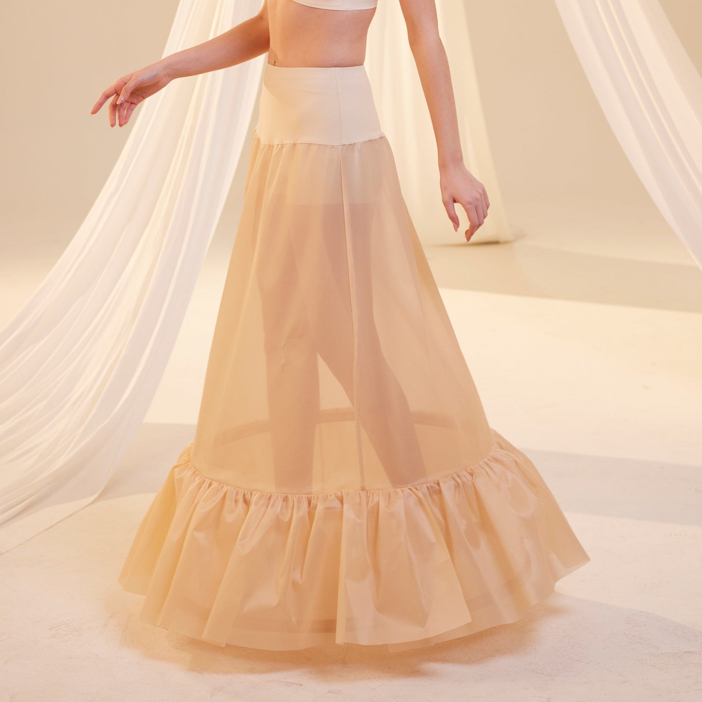 Nude Trumpet Petticoat Skirt  with  Waist Corsage  , Bridal Crinoline Slip