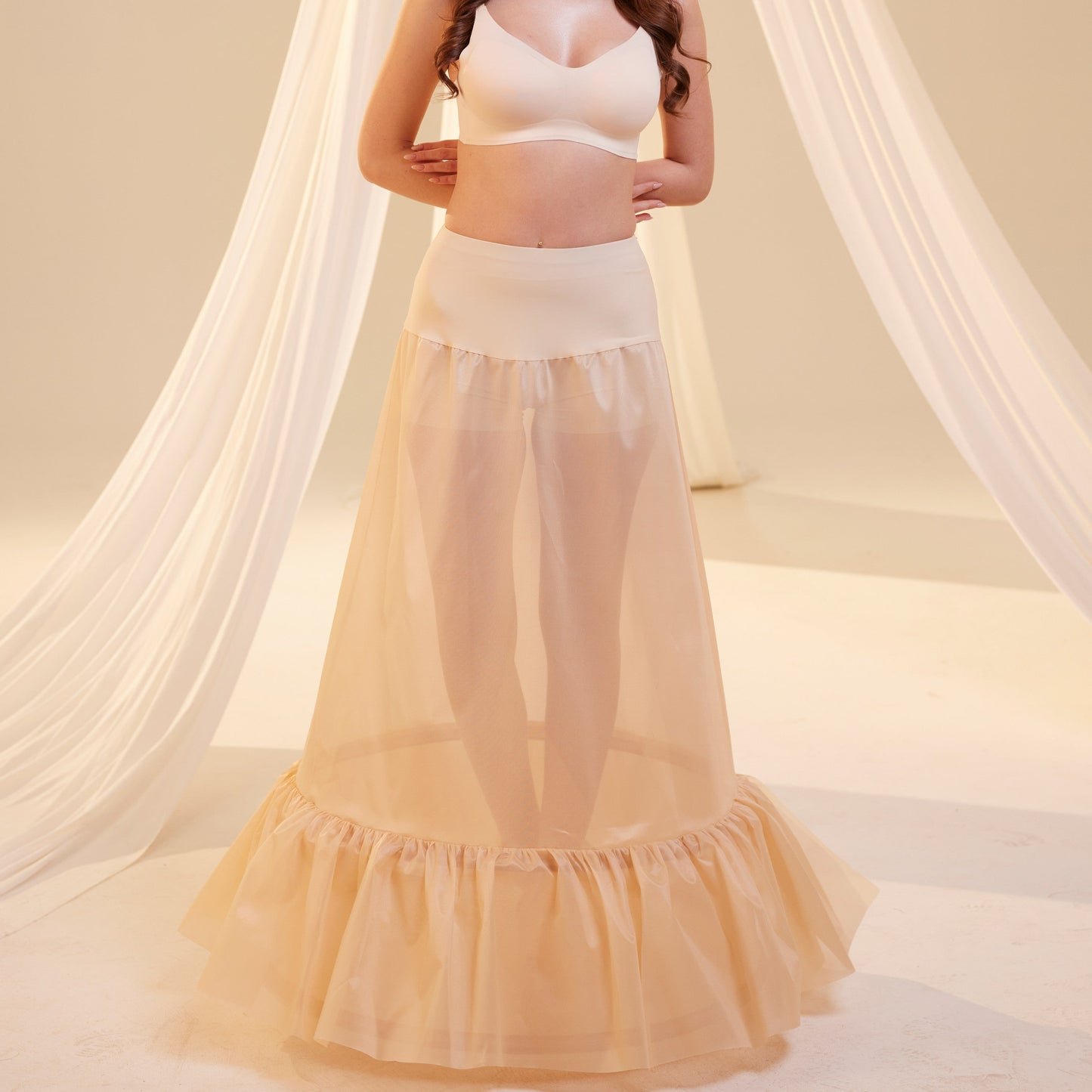 Nude Trumpet Petticoat Skirt  with  Waist Corsage  , Bridal Crinoline Slip