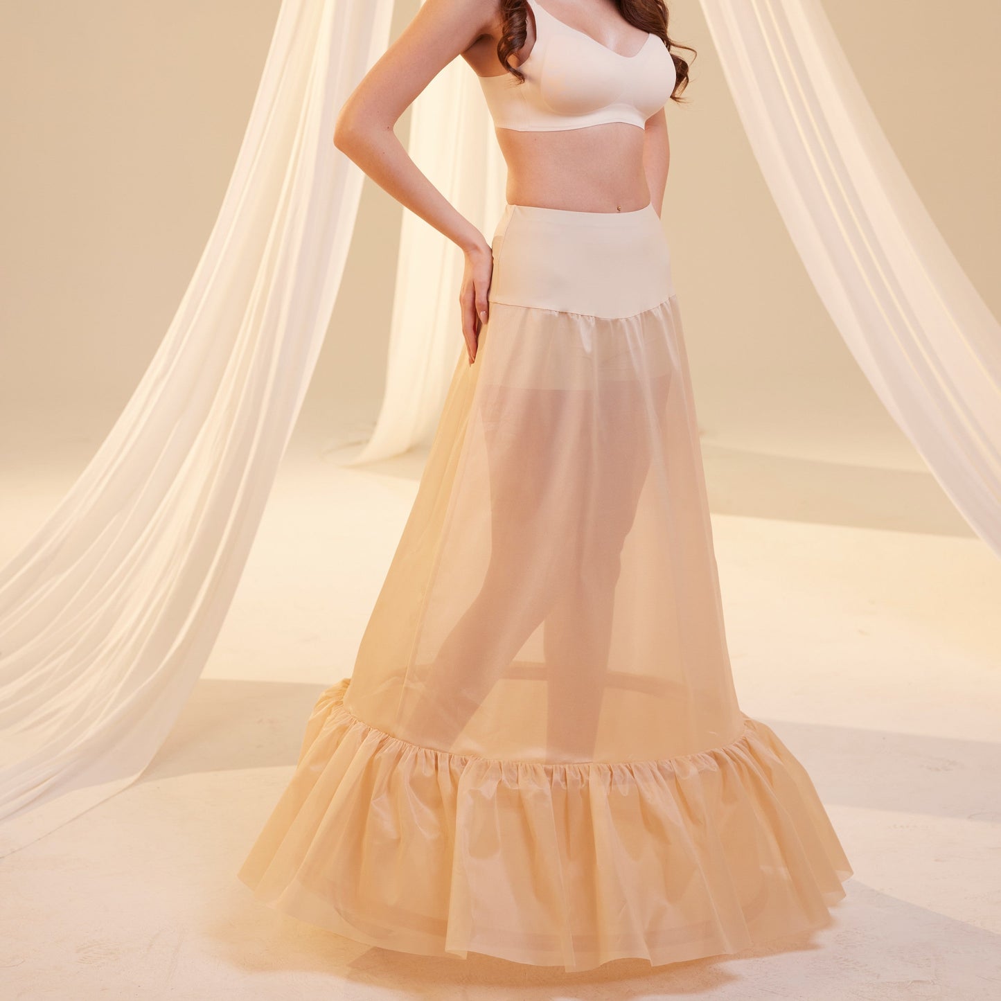 Nude Trumpet Petticoat Skirt  with  Waist Corsage  , Bridal Crinoline Slip