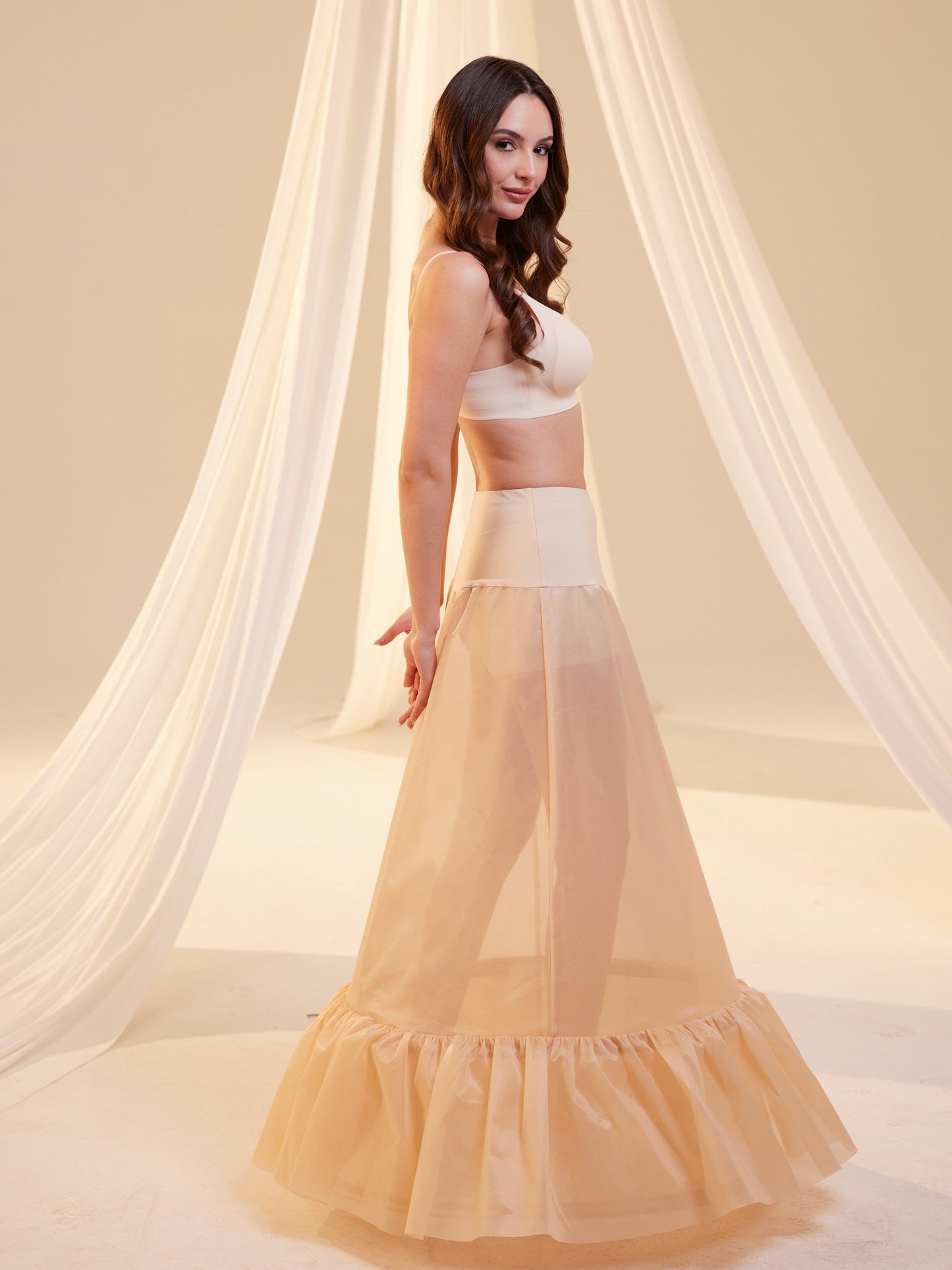 Nude Trumpet Petticoat Skirt  with  Waist Corsage  , Bridal Crinoline Slip