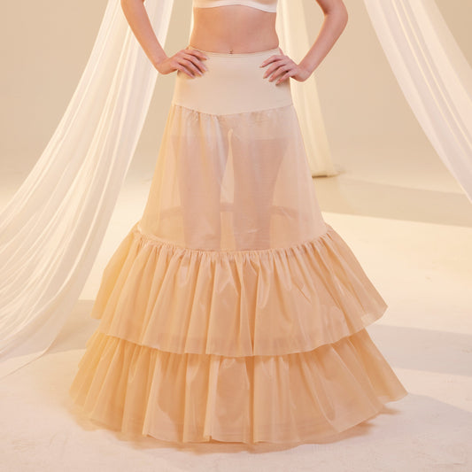 Nude Trumpet Petticoat Skirt  with  Waist Corsage and 3 Hoops , Bridal Crinoline Slip