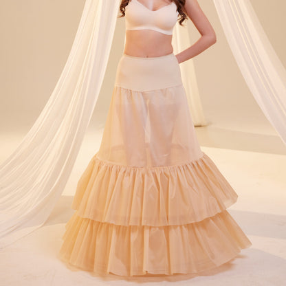 Nude Trumpet Petticoat Skirt  with  Waist Corsage and 3 Hoops , Bridal Crinoline Slip