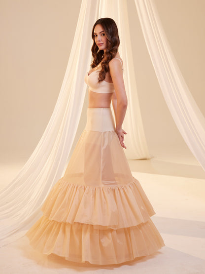 Nude Trumpet Petticoat Skirt  with  Waist Corsage and 3 Hoops , Bridal Crinoline Slip
