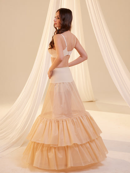 Nude Trumpet Petticoat Skirt  with  Waist Corsage and 3 Hoops , Bridal Crinoline Slip