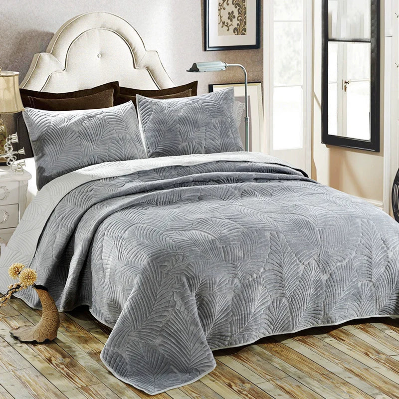 Export High-Grade Flannel Three-Piece Bed Cover Set Milk Fiber European Quilted Quilted Bed Sheet One Side Velvet One Side Pure Cotton