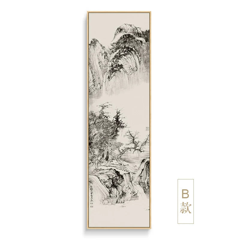 New Chinese Style Landscape Painting for Living Room Black and White Style Dye Ink Chinese Painting Hallway Corridor Corridor Painting Hotel Decorative Painting