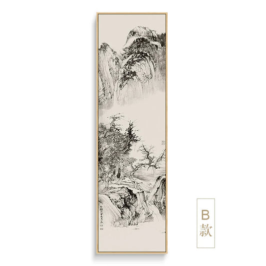 New Chinese Style Landscape Painting for Living Room Black and White Style Dye Ink Chinese Painting Hallway Corridor Corridor Painting Hotel Decorative Painting