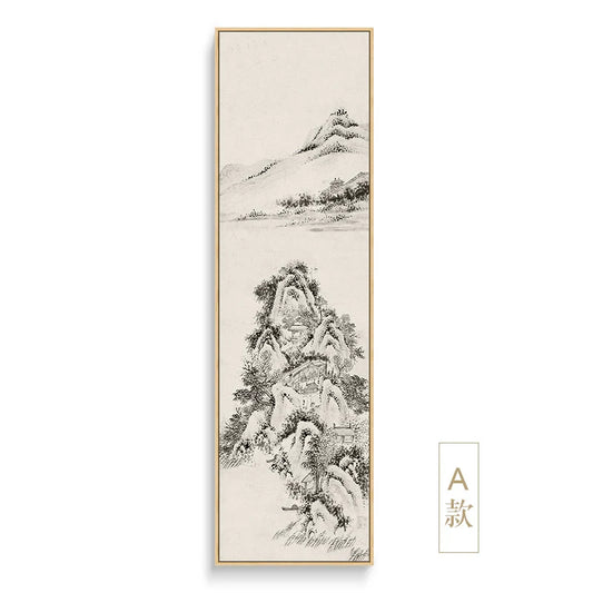 New Chinese Style Landscape Painting for Living Room Black and White Style Dye Ink Chinese Painting Hallway Corridor Corridor Painting Hotel Decorative Painting