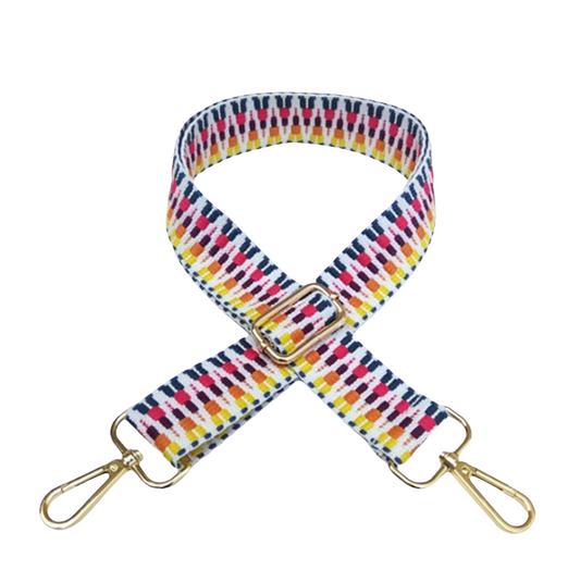 Multi-Embroidered Bag Strap - Gold Hardware