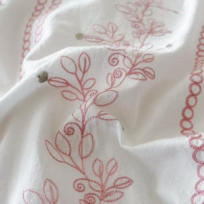 Embroidered French Lace Ruffle Bedding Set / Pink