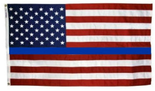 Polyester American Flag with Thin Blue Line *Made in USA*