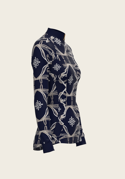 Roped Bridles on Navy Quarter Zip Sun Shirt