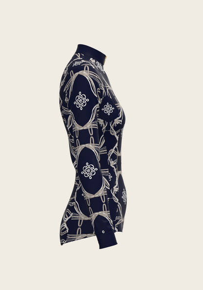 Roped Bridles on Navy Quarter Zip Sun Shirt