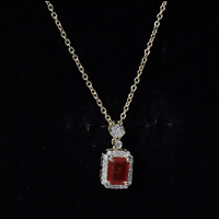 Emerald Cut Fire Opal Vintage Necklace with Diamond