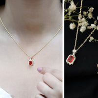 Emerald Cut Fire Opal Vintage Necklace with Diamond