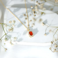 Emerald Cut Fire Opal Vintage Necklace with Diamond